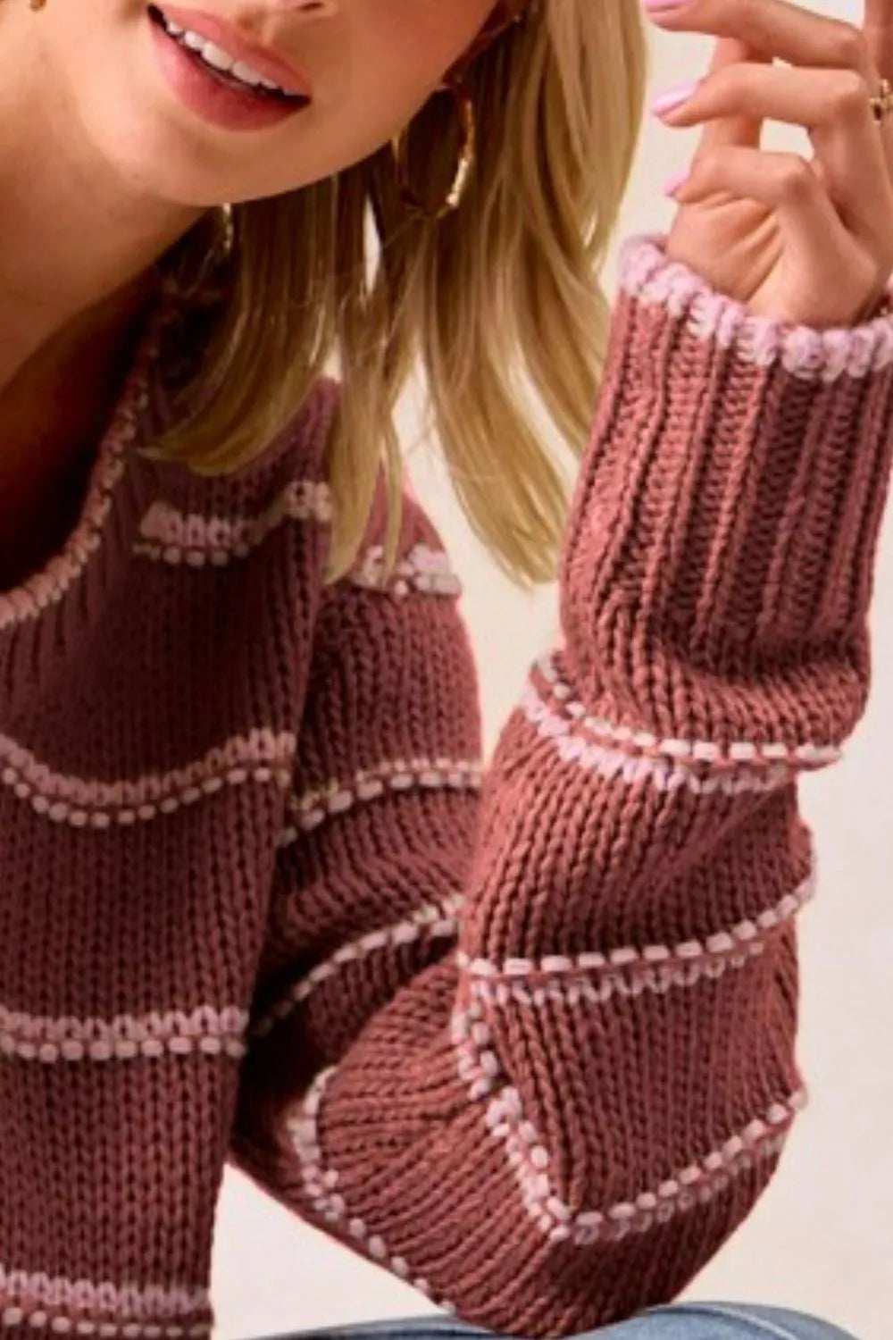 BiBi Striped Long Sleeve Sweater - Trendsi - Flyclothing LLC