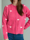 Heart Round Neck Zip Up Cardigan - Trendsi - Flyclothing LLC
