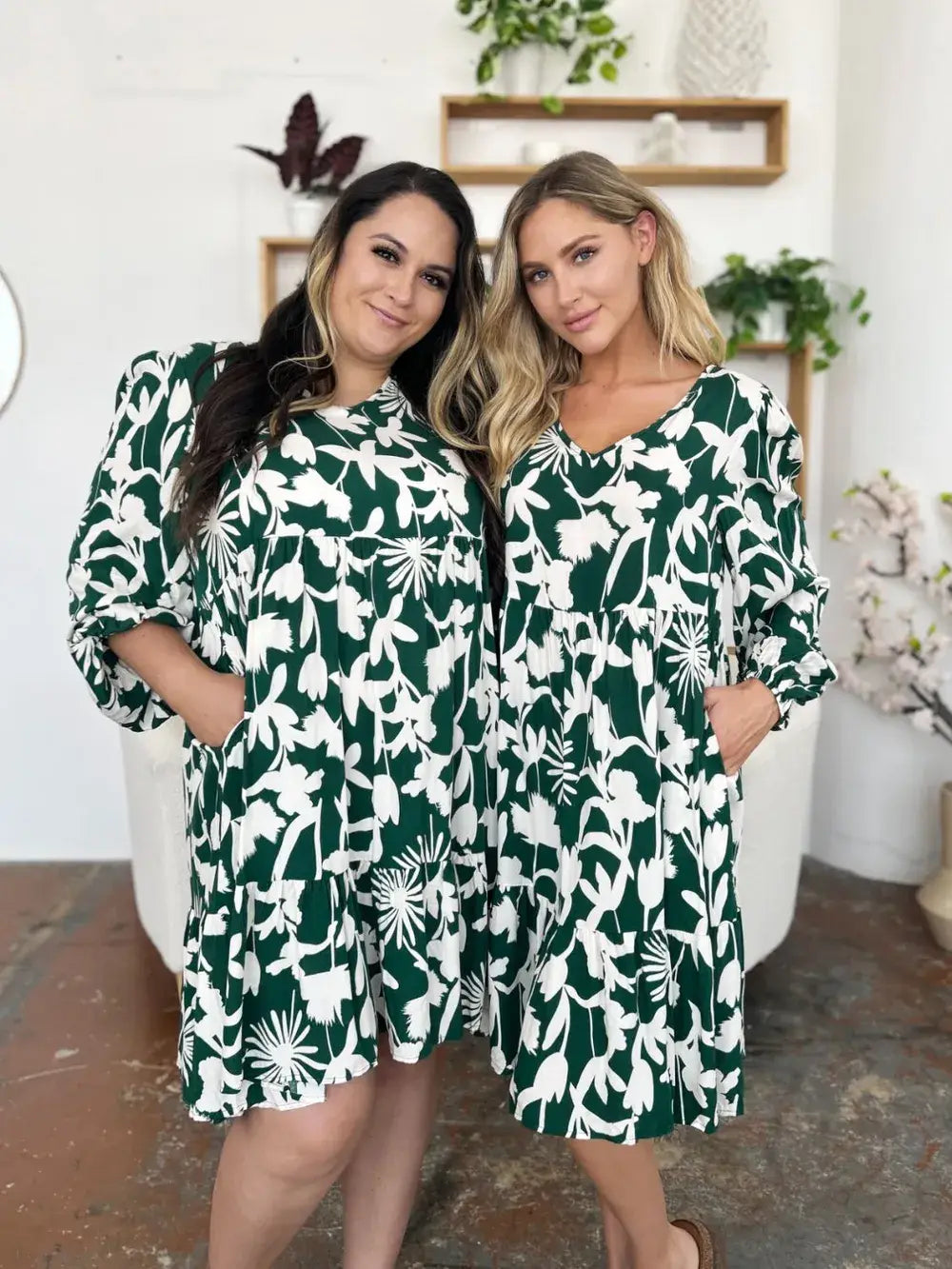 Double Take Full Size Printed Ruffle Hem Dress with Pocket - Trendsi - Flyclothing LLC