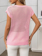 Openwork Round Neck Short Sleeve Knit Cover Up - Trendsi - Flyclothing LLC
