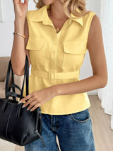 Button Front Sleeveless Blouse - Trendsi - Flyclothing LLC