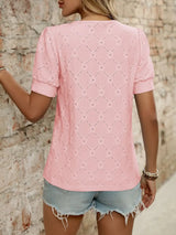 Eyelet Round Neck Short Sleeve Top - Trendsi - Flyclothing LLC