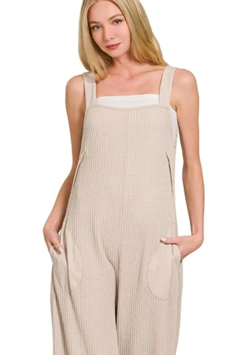 Zenana Knit Waffle Wide Leg Overalls - Trendsi - Flyclothing LLC