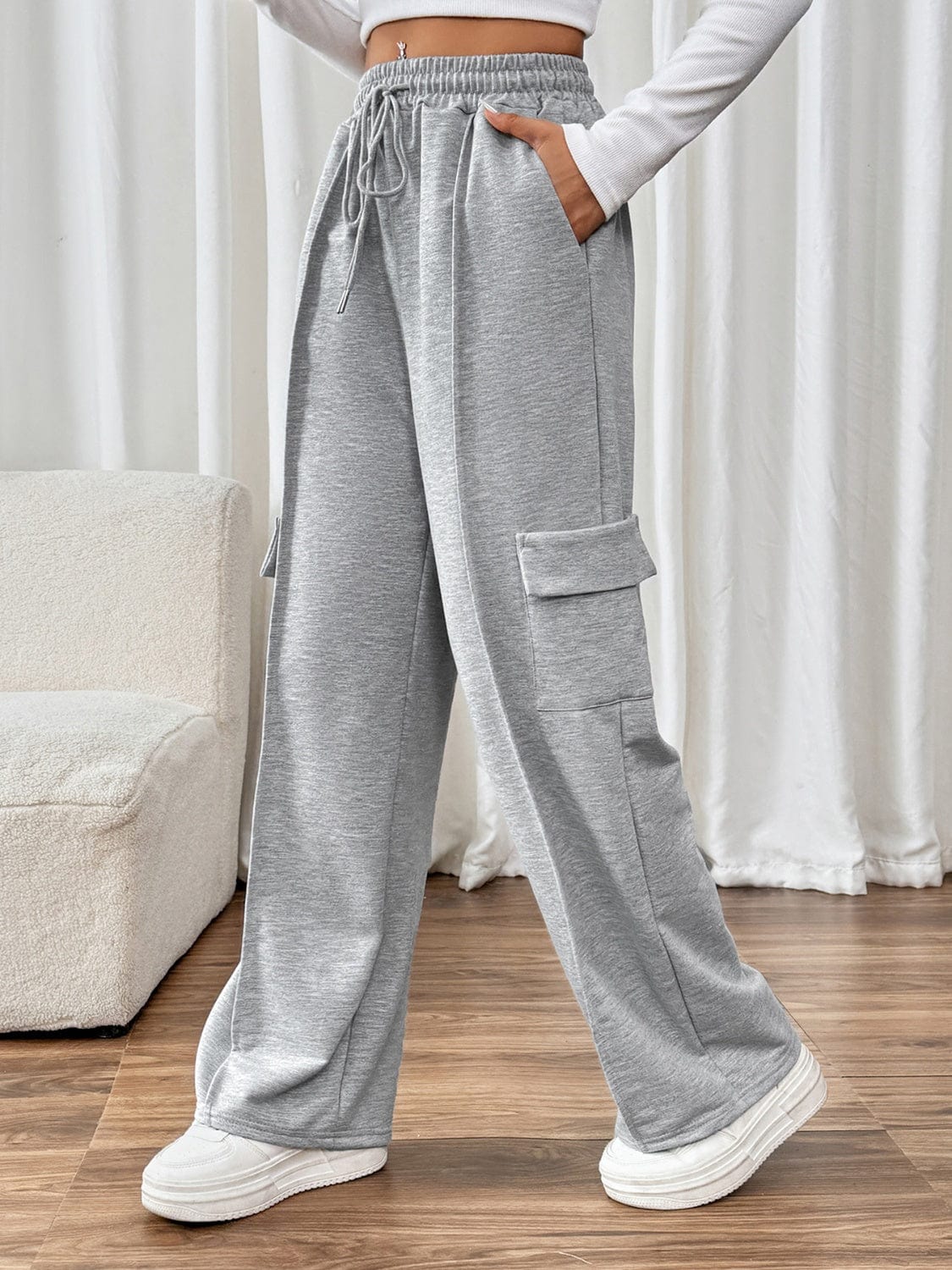 Drawstring Wide Leg Pants with Pockets - Trendsi