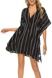 Drawstring Striped V-Neck Cover-Up - Trendsi