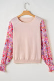 Printed Round Neck Flounce Sleeve Sweater - Trendsi