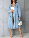 Pocketed Button Up Collared Neck Denim Top - Trendsi - Flyclothing LLC