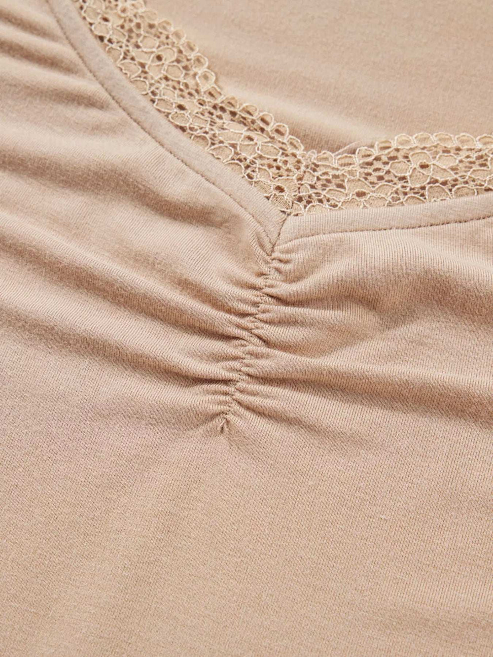 Lace-Trimmed Ruched Detail Long Sleeve T-Shirt - Trendsi - Flyclothing LLC