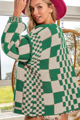 Checkered Open Front Long Sleeve Cardigan - Trendsi - Flyclothing LLC