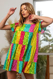 BiBi Leopard Short Sleeve Tiered Dress - Trendsi
