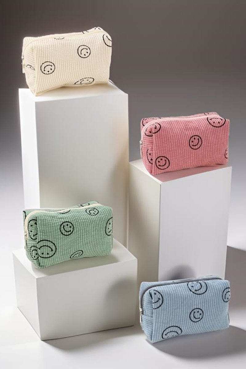 Zenana Smiley Face Corduroy Cosmetic Pouch - Trendsi - Flyclothing LLC