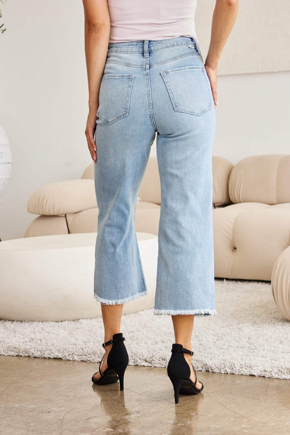 RFM Full Size Tummy Control High Waist Raw Hem Distressed Jeans - Trendsi - Flyclothing LLC