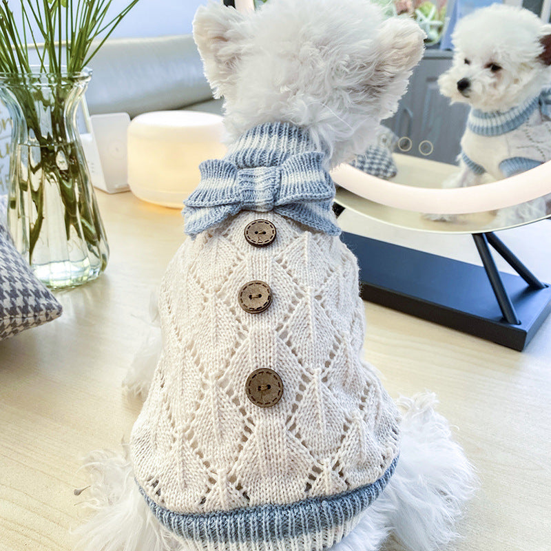 Bowknot Dog Clothes Cat Costume Hollow Knit Dog Sweater - My Store - Flyclothing LLC