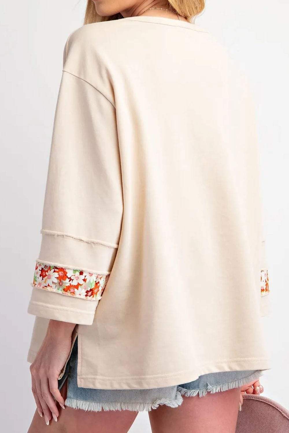 Exposed Seam Slit Floral Round Neck Blouse - Trendsi - Flyclothing LLC