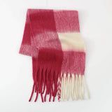 Fringe Contrast Plaid Polyester Scarf - Trendsi - Flyclothing LLC