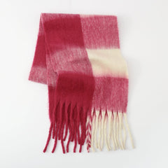 Fringe Contrast Plaid Polyester Scarf - Trendsi