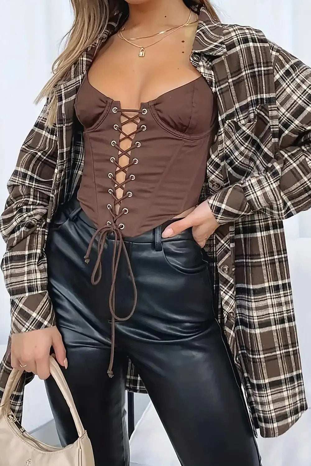 Plaid Collared Neck Long Sleeve Shirt - Trendsi - Flyclothing LLC