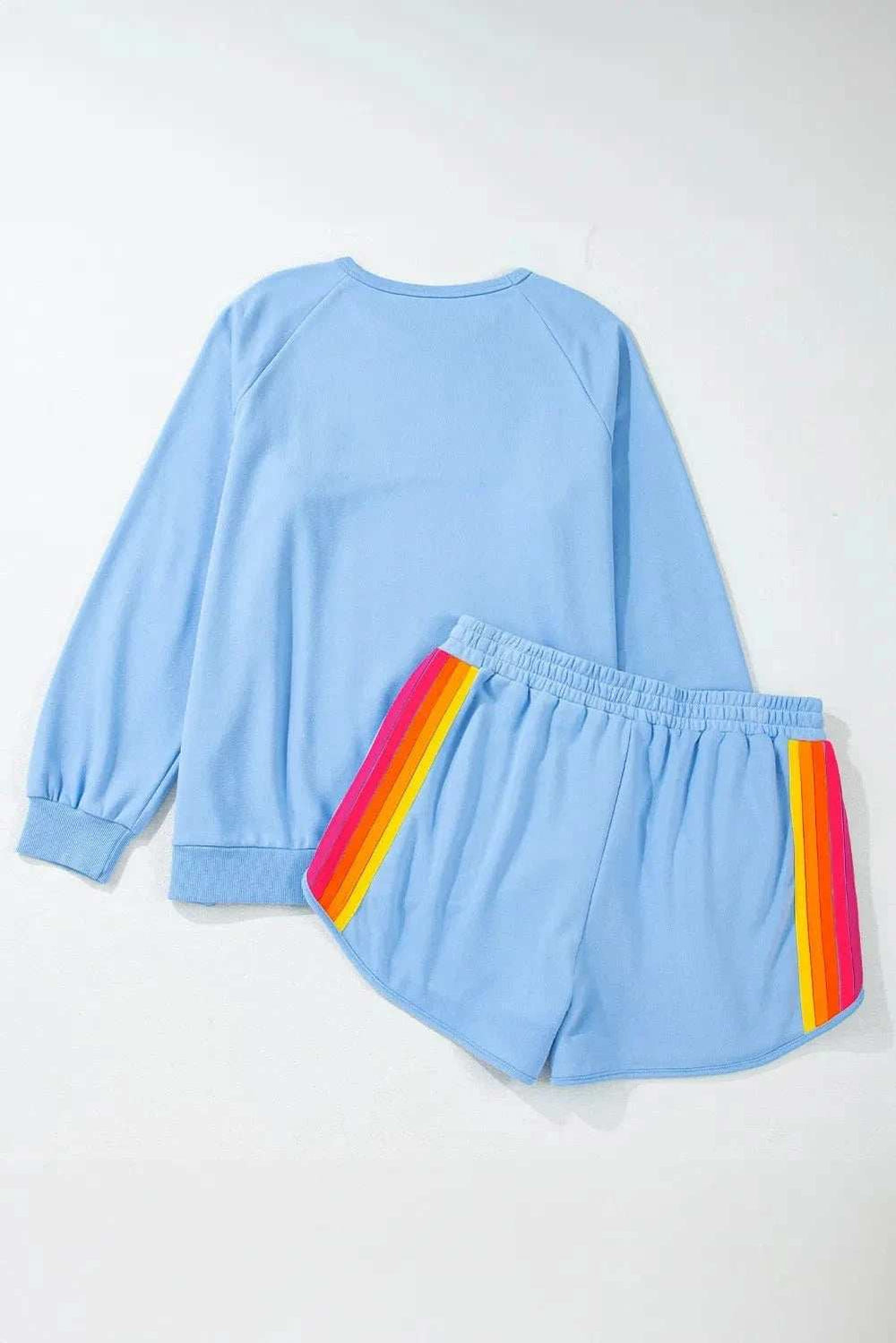 Full Size Contrast Striped Round Neck Top and Shorts Set - Trendsi - Flyclothing LLC