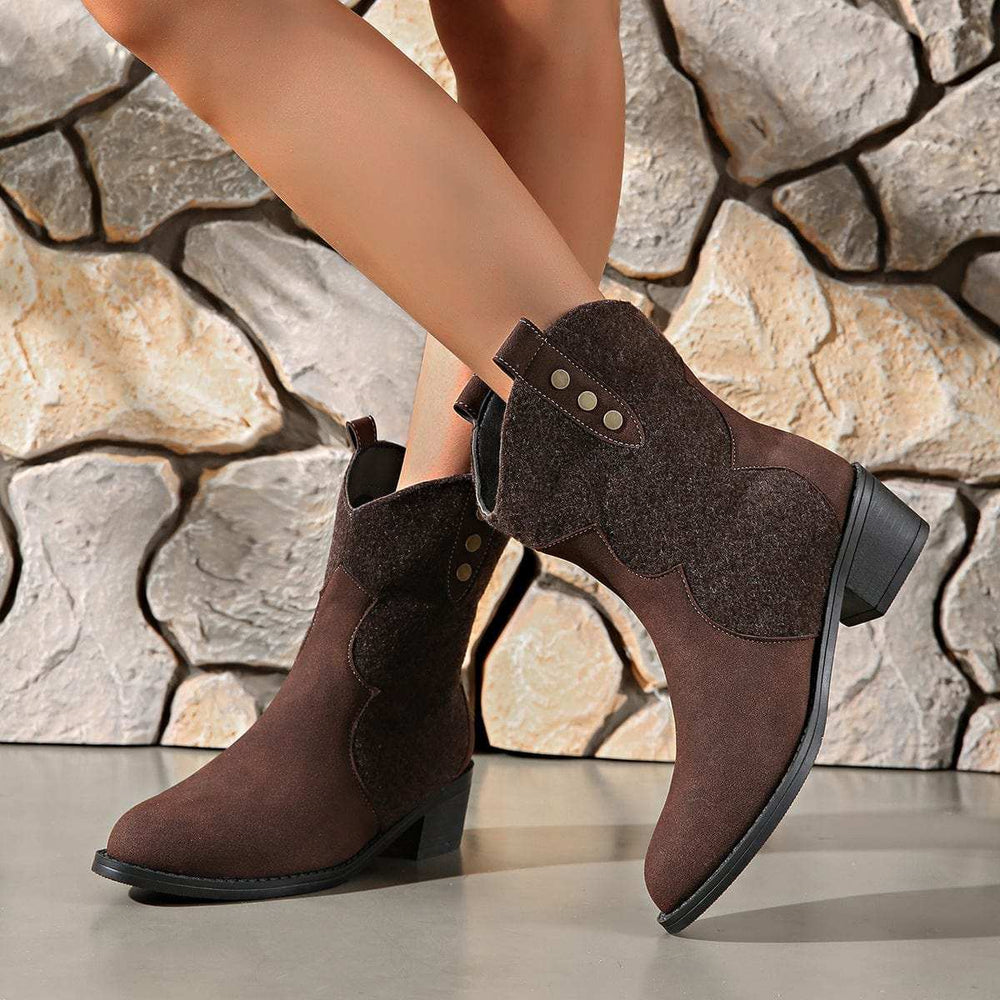 Suede Point Toe Block Heel Boots - Trendsi - Flyclothing LLC