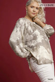 Umgee Full Size Metallic Fabric Blouse with Balloon Sleeves Plus Size - Trendsi - Flyclothing LLC