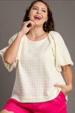 Umgee Full Size Boxy Cut Jacquard Round Neck Top with Side Slit Plus Size - Trendsi