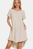 Zenana Fringe Edge High Low Flowy Dress with Pockets - Trendsi