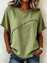 Full Size Frayed Hem Short Sleeve Top Plus Size - Trendsi - Flyclothing LLC