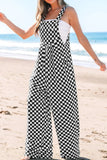 Checkered Print Pocketed Wide Leg Jumpsuit - Trendsi