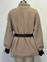 Leather Trim Sherpa Outerwear with Pockets - Trendsi - Flyclothing LLC