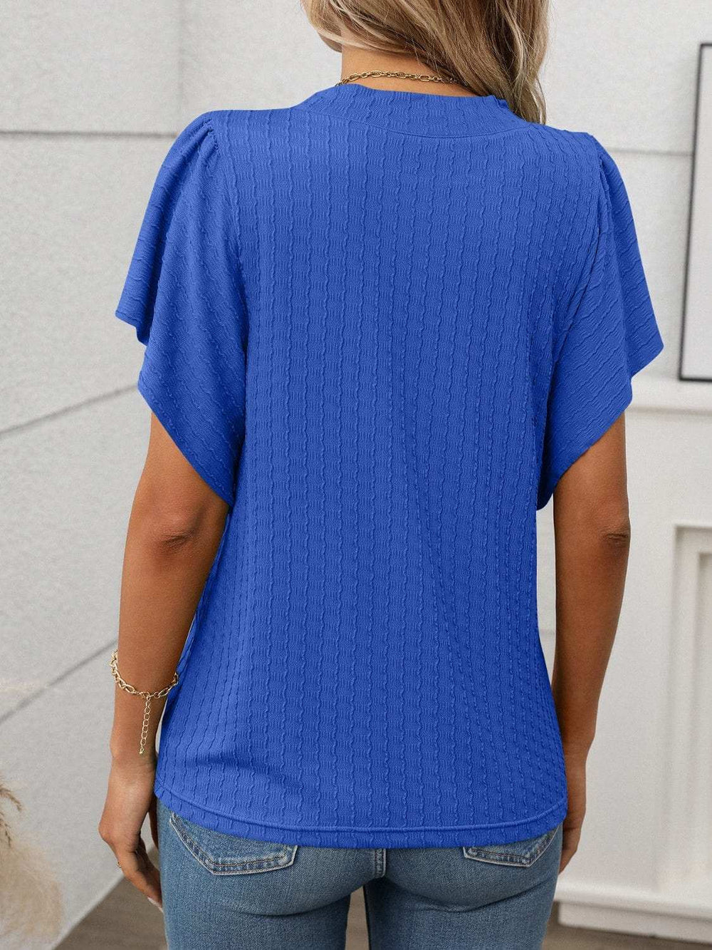 Round Neck Flutter Sleeve T-Shirt - Trendsi - Flyclothing LLC
