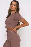 Round Neck Short Sleeve Top and Pants Set - Trendsi - Flyclothing LLC