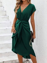 Tied Surplice Short Sleeve Dress - Trendsi - Flyclothing LLC