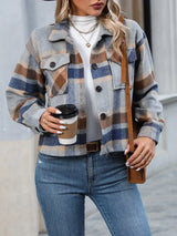 Plaid Button-Up Jacket - Trendsi - Flyclothing LLC