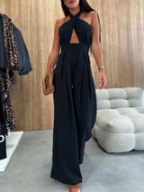 Wide Leg Cutout Halter Neck Jumpsuit - Trendsi - Flyclothing LLC