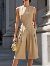 Sleeveless Wide-Leg Zipper Front Jumpsuit - Trendsi - Flyclothing LLC