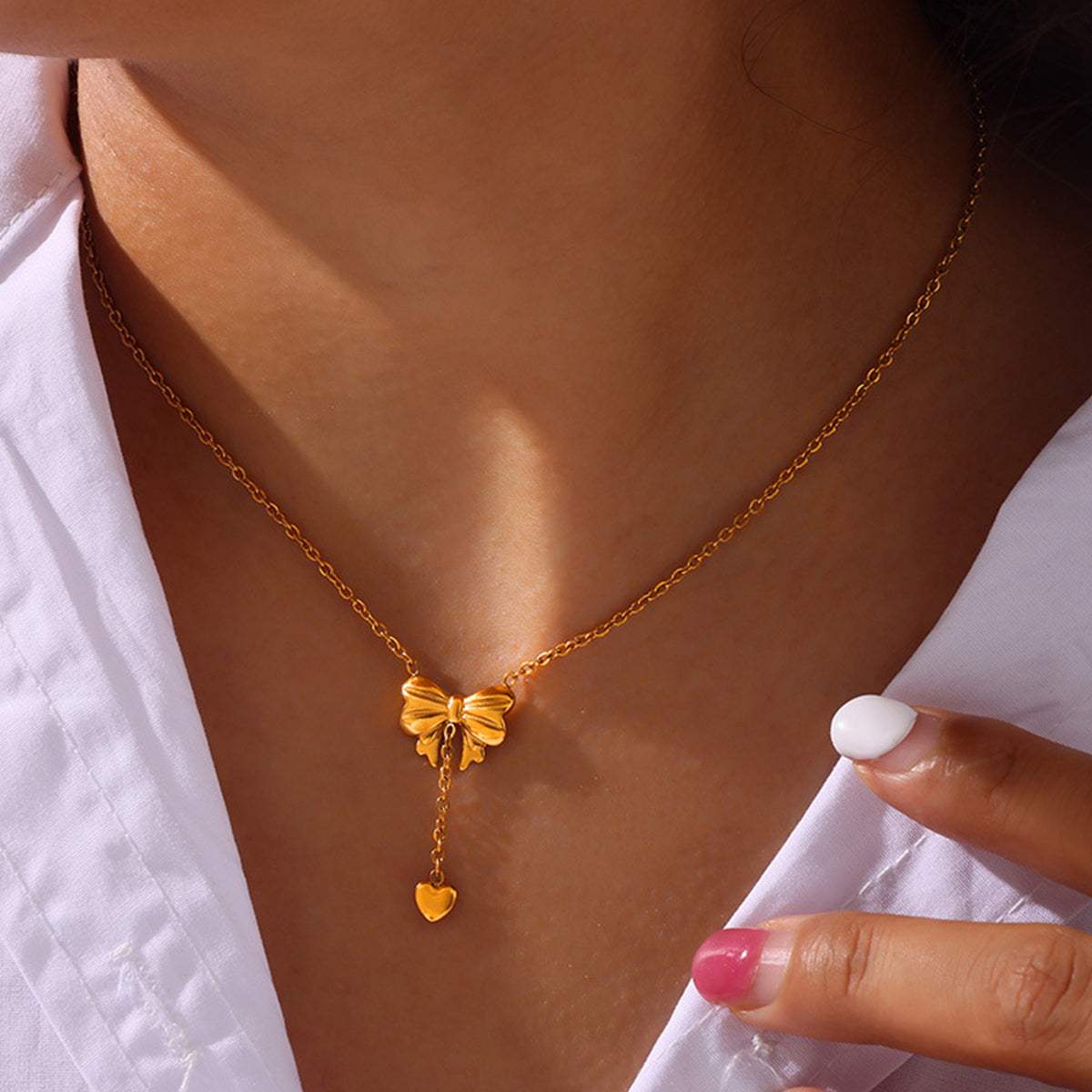 Titanium Steel Gold-Plated Bow Pendant Necklace - Trendsi - Flyclothing LLC