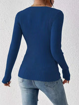 Ribbed Knit Button Front Knit Top - Trendsi - Flyclothing LLC