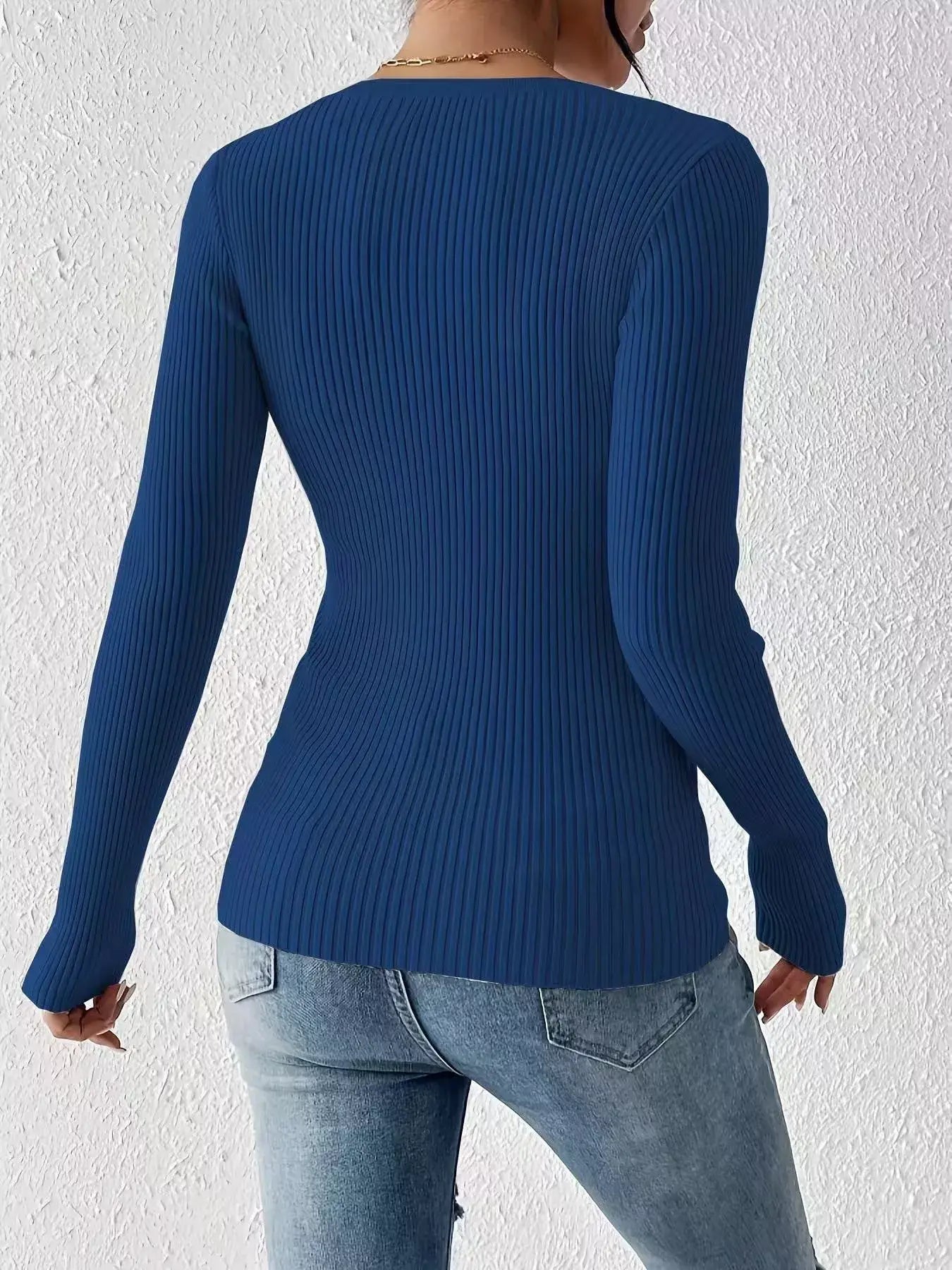 Ribbed Knit Button Front Knit Top - Trendsi - Flyclothing LLC
