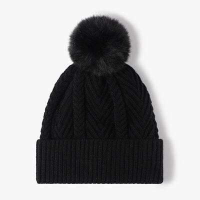 Cable Knit Solid Color Hat with Pompom - Trendsi - Flyclothing LLC