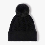 Cable Knit Solid Color Hat with Pompom - Trendsi - Flyclothing LLC