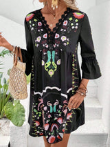 Lace Detail Printed Three-Quarter Sleeve Dress - Trendsi - Flyclothing LLC
