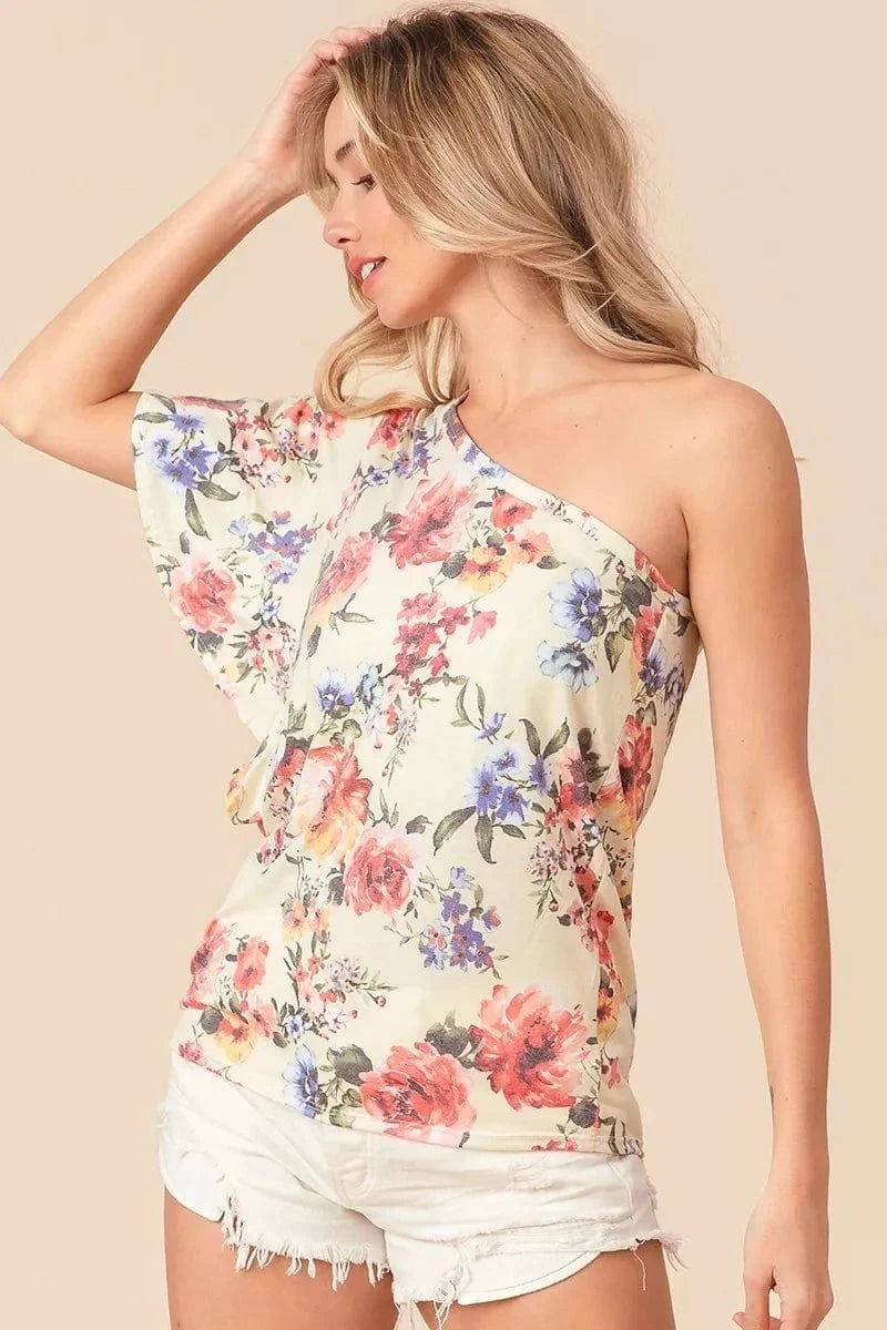 BiBi Floral Printed Jersey Knit Ruffle Sleeve Top - Trendsi