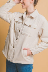 Love Tree Corduroy Button Up Jacket with Sherpa Inside - Trendsi