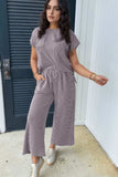 Corded Knit Short Sleeve T-Shirt and Wide Leg Pants Set - Trendsi - Flyclothing LLC