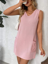 Texture Pocketed V-Neck Tank Dress - Trendsi - Flyclothing LLC