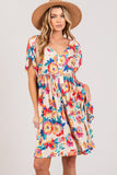 SAGE + FIG Full Size Floral Button-Down Short Sleeve Dress - Trendsi