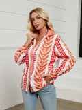Geometric Collared Neck Long Sleeve Shirt - Trendsi - Flyclothing LLC