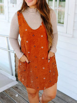 Floral Corduroy Overall Dress - Trendsi - Flyclothing LLC