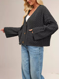 Cable Knit Button-Down Cardigan - Trendsi - Flyclothing LLC