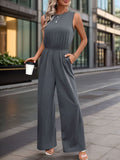 Round Neck Wide Leg Jumpsuit - Trendsi